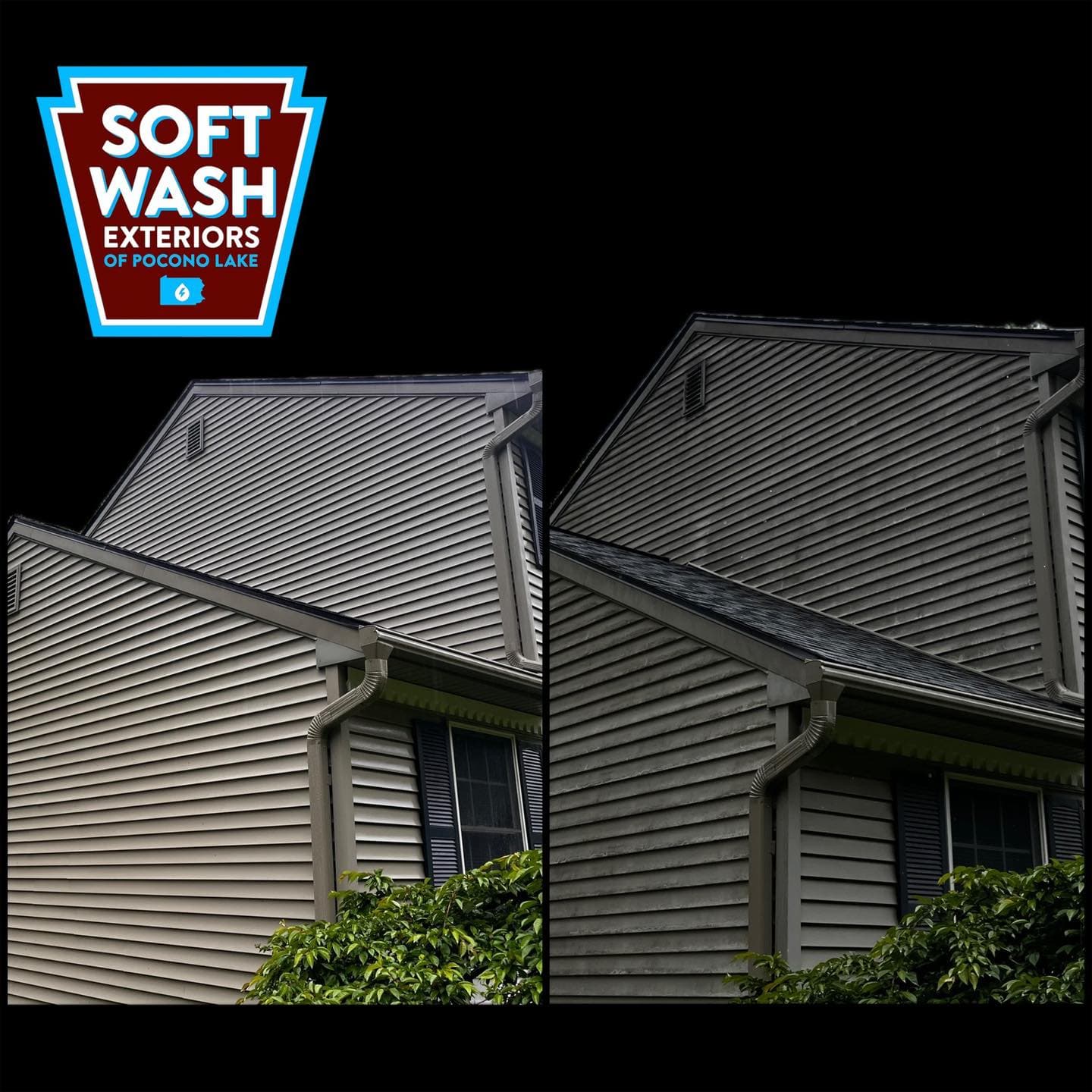 White vinyl siding and gutter soft wash