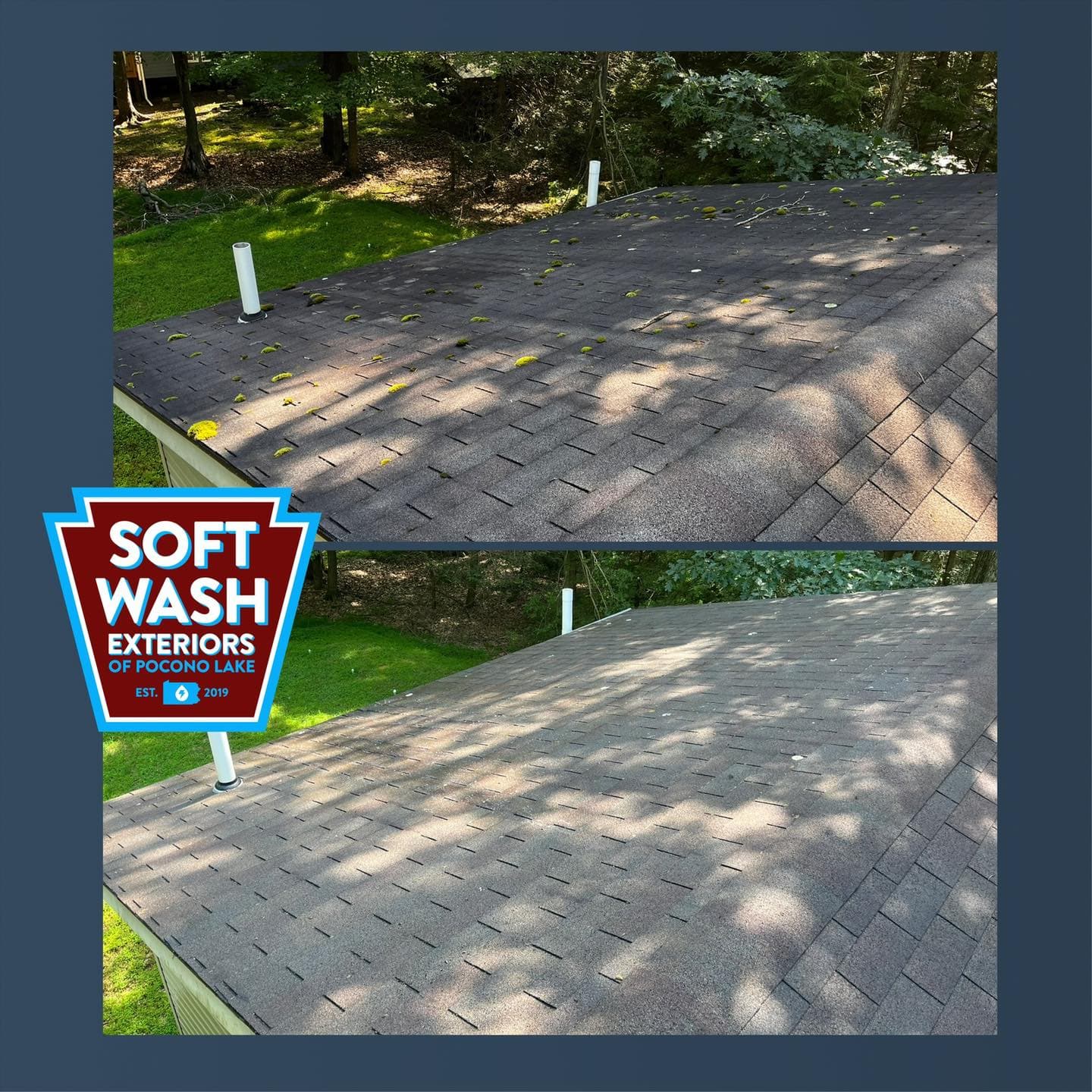 Roof shingle cleaning — debris and discoloration
