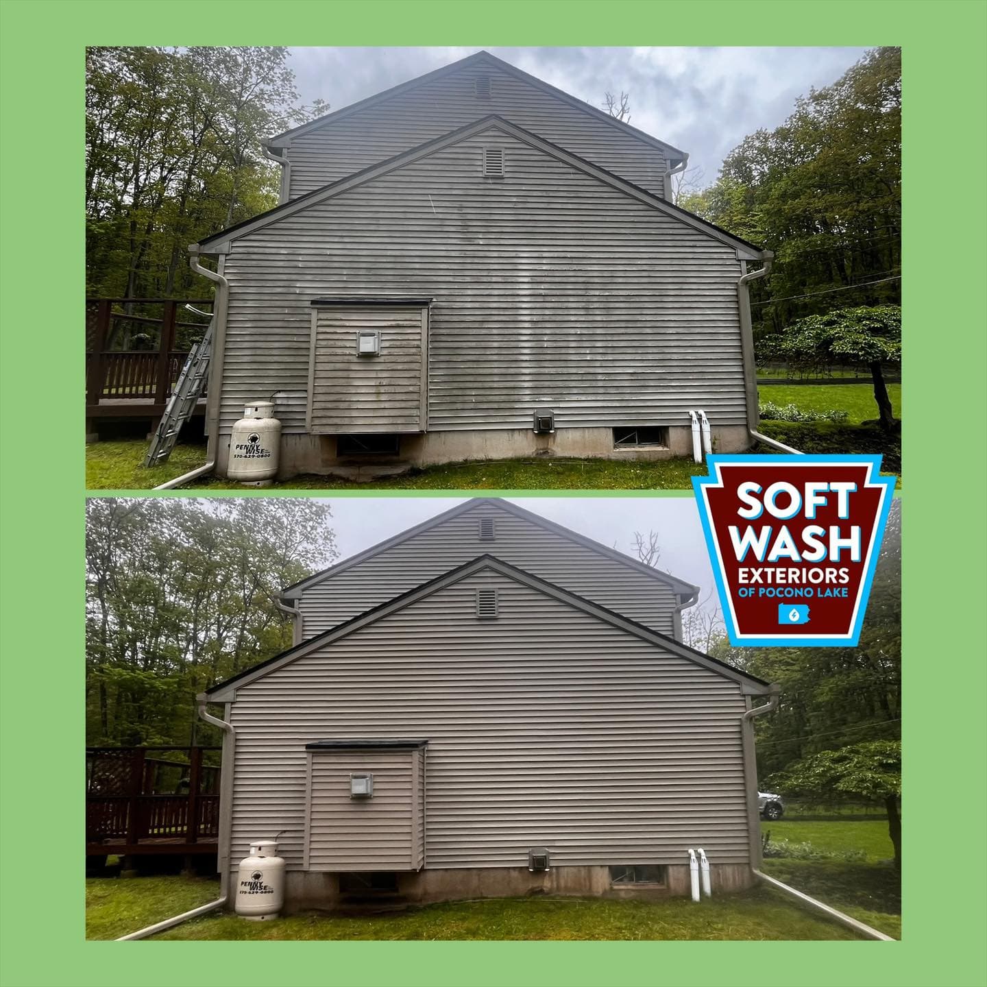 3-story lakeside house siding before/after algae